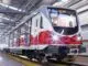 Um dos trens fabricados para o metrô de Quito. CAF