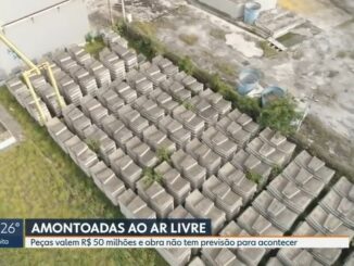 Peças que seriam usadas na Linha 4 do Metrô estão paradas em um galpão na Zona Portuária - Reprodução TV Globo