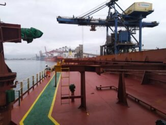Navio com maior carga de fertilizantes no Porto de Santos, no litoral de São Paulo — Foto: Divulgação
