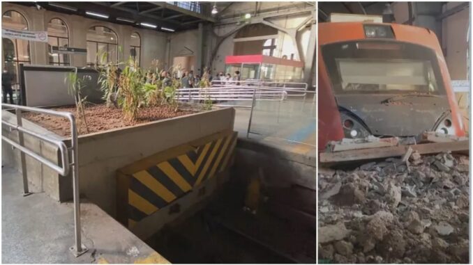 Trem bate contra barreira de proteção na Estação Júlio Prestes, da Linha 8-Diamante, em São Paulo — Foto: Reprodução/TV Globo