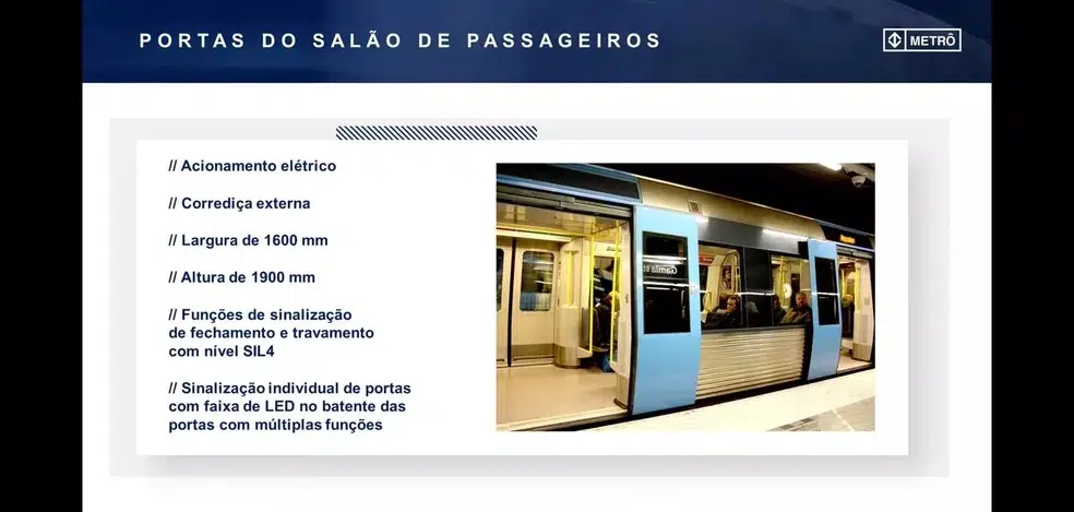 Portas terão acionamento elétrico e altura de 1,90 m e 1,6 m de largura — Foto: Metrô SP