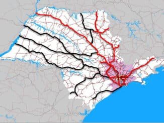 Em vermelho, a malha ferroviária ativa em São Paulo, de 2.390 km, inferior aos 2.530 km ociosos ou desativados (em preto) - Secretaria de Logística e Transportes