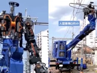 Robô gigante utilizado por companhia japonesa lembra Transformers (Foto: Reprodução/Twitter)