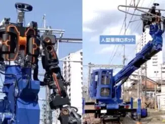 Robô gigante utilizado por companhia japonesa lembra Transformers (Foto: Reprodução/Twitter)