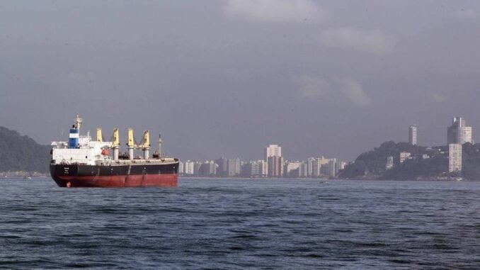 Navio cargueiro circula nas imediações do porto de Santos, cuja privatização é defendida pelo governo federal Foto: MÁRCIO FERNANDES/ESTADÃO/ 01/02/2013