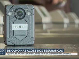 Seguranças das linhas 8-Diamante e 9-Esmeralda do metrô passarão a utilizar câmeras nos uniformes — Foto: Reprodução/TV Globo