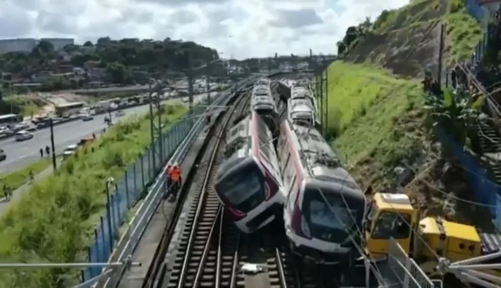 Imagem aérea do local do acidente que deixou seis feridos no metrô em Salvador — Foto: TV Bahia
