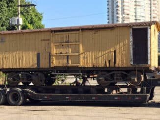 Vagão com caixa de madeira que pertenceu à São Paulo Railway e será preservado pela ABPF em Cruzeiro, no interior paulista - Alexandre Pisciottano/ABPF