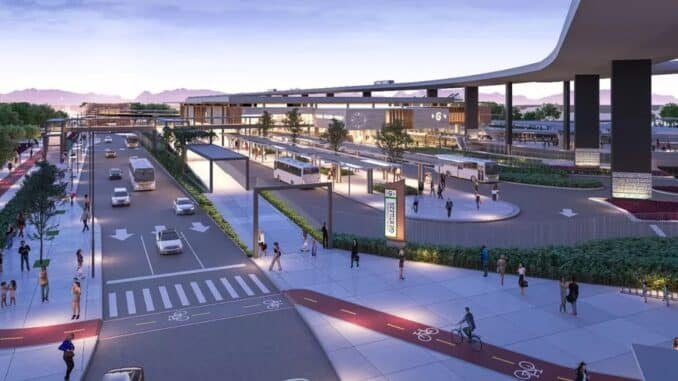Ilustração mostra como será o Terminal Gentileza de integração de BRTs, ônibus e VLT - Foto: Divulgação\Prefeitura