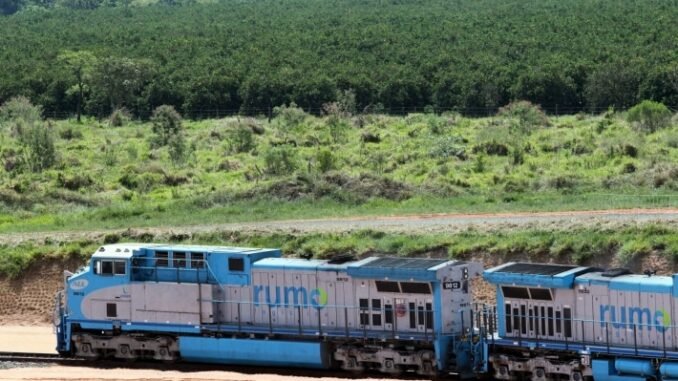 Trem da Rumo no terminal intermodal na cidade de Itirapina. foto: Tiago Queiroz/Estadão