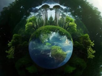 Terra Verde: imagem criada por inteligência artificial a partir dos termos ‘planeta terra azul mas feito de árvores’ e ‘fotorrealista’ - Carlos Xavier
