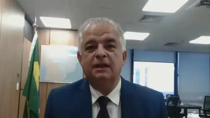 Ministro de Portos e Aeroportos, Márcio França, fala sobre o que planeja para o Porto santista nesta quinta-feira (2). — Foto: Reprodução/ TV Tribuna